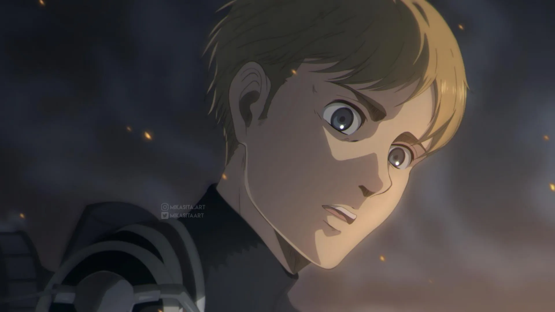 Armin Arlert in uniform, looking toward the next horizon