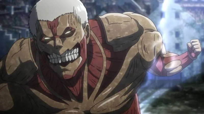 The Armored Titan driving through a battlefield
