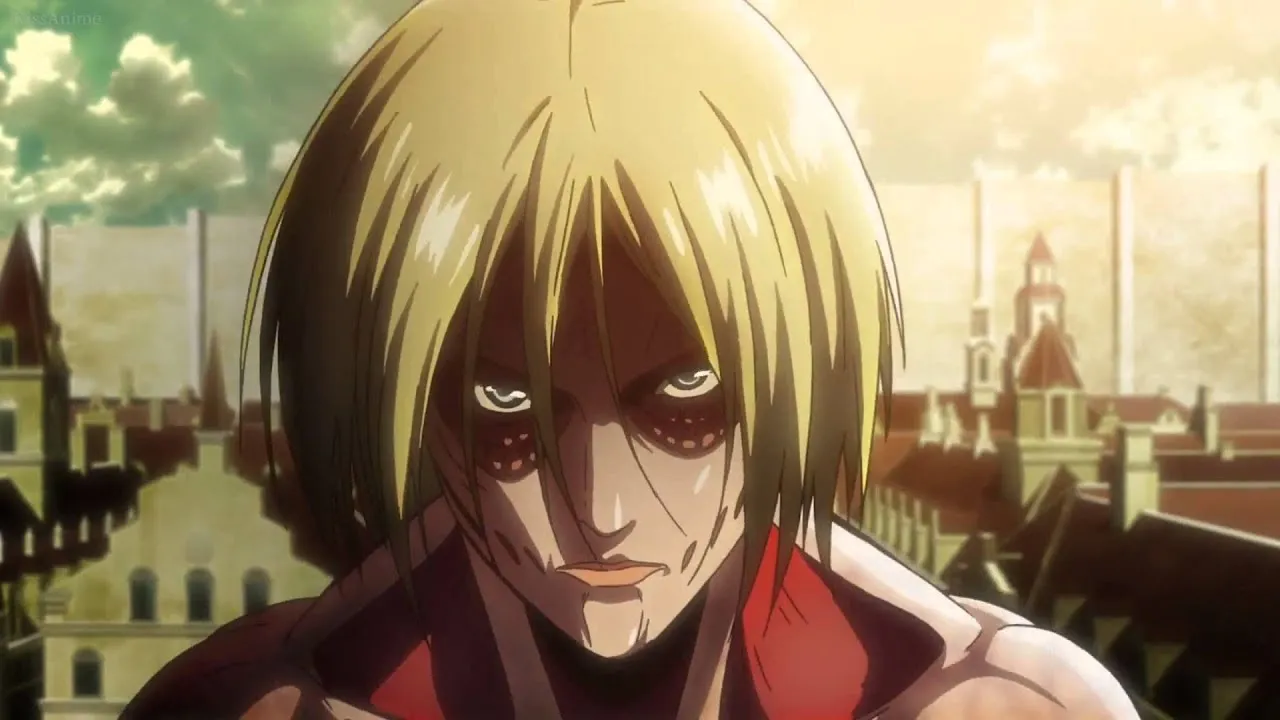 The Female Titan moving through a smoky battlefield