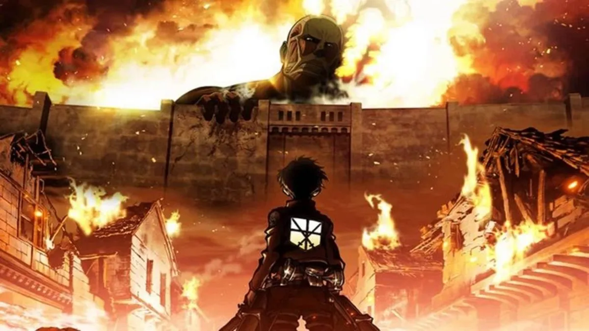 A titan facing the Scouts in a red-lit battle