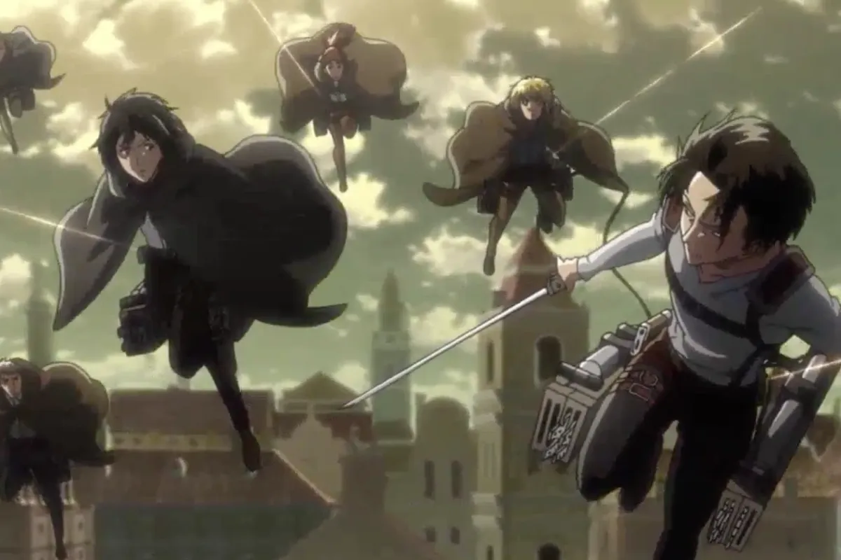 Survey Corps soldiers moving through the city
