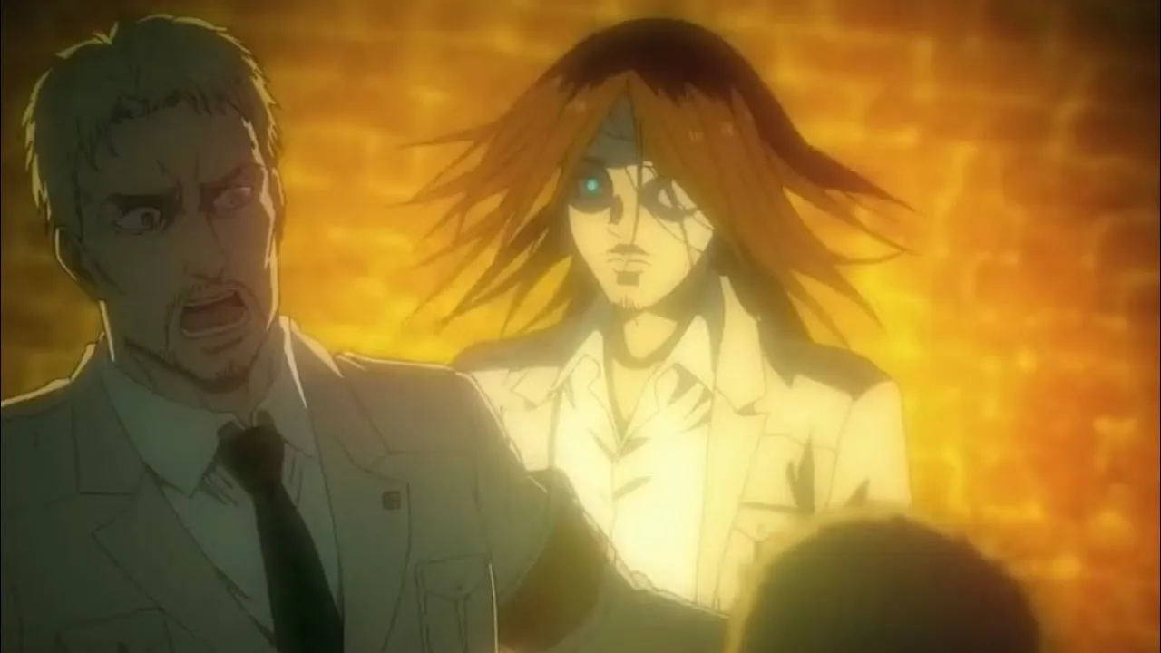 A group of Attack on Titan characters gathered in a quiet archive frame